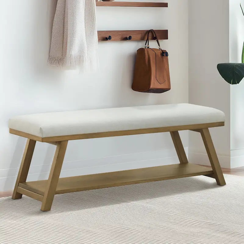 Solid Wood Shoe Bench with Cushion Entryway Shoe Bench