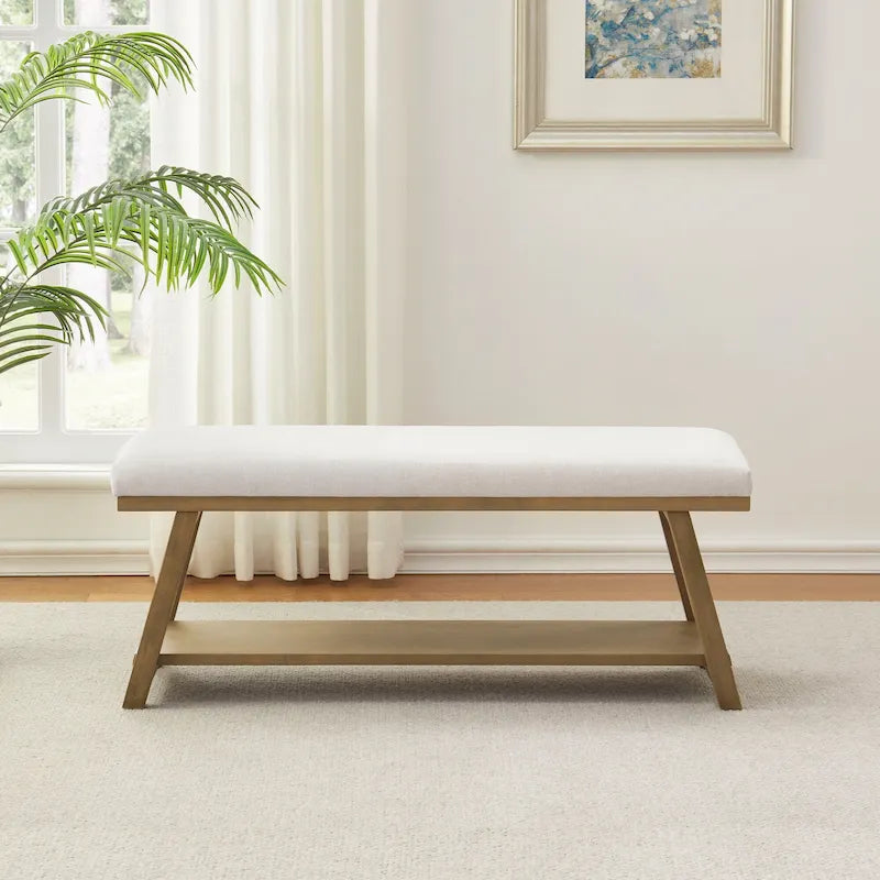 Solid Wood Shoe Bench with Cushion Entryway Shoe Bench