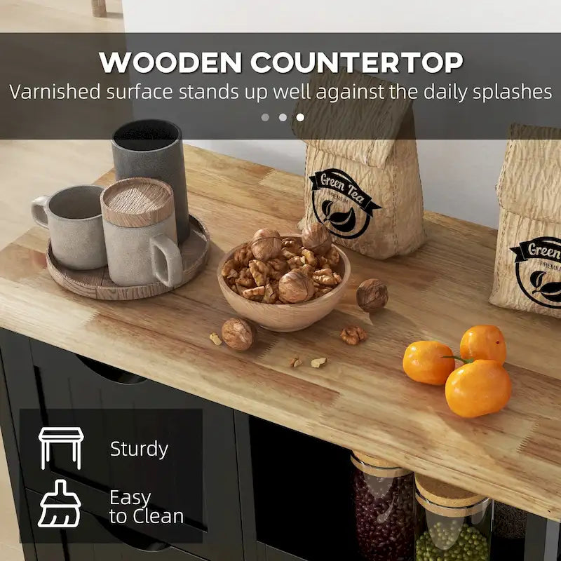 Rolling Kitchen Island Cart with Wood Top, Shelves & Drawers