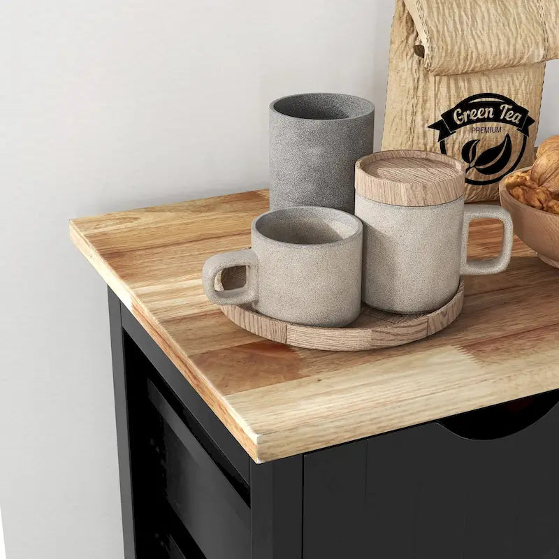 Rolling Kitchen Island Cart with Wood Top, Shelves & Drawers