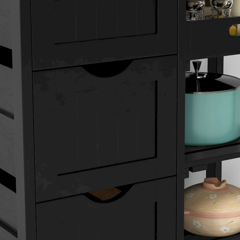 Rolling Kitchen Island Cart with Wood Top, Shelves & Drawers