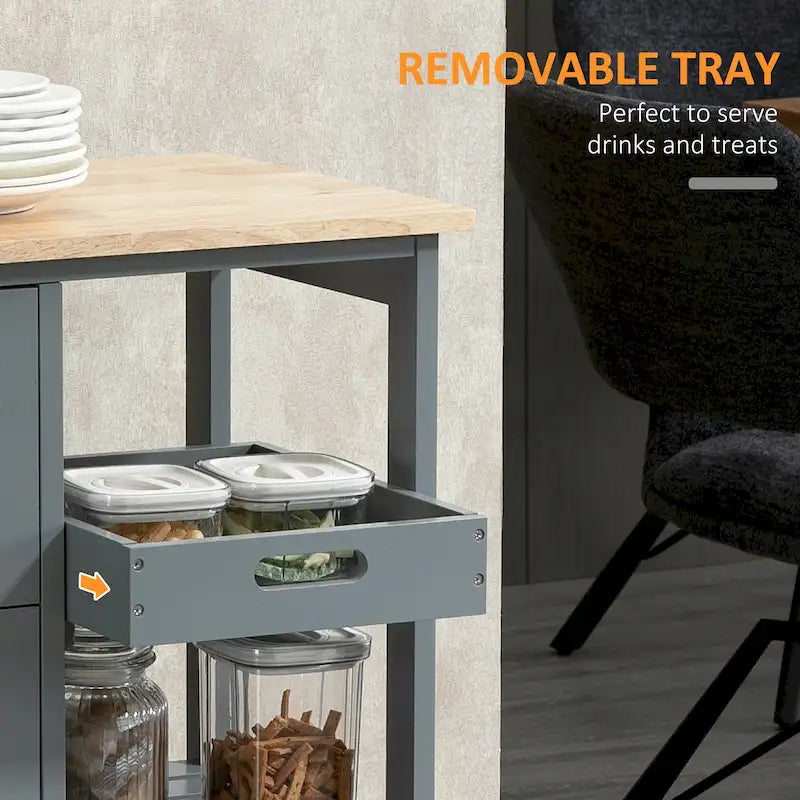 Rolling Kitchen Island Cart with Wood Top, Shelves & Drawers