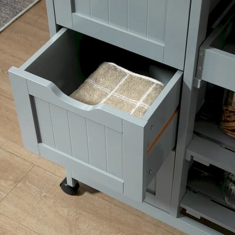 Rolling Kitchen Island Cart with Wood Top, Shelves & Drawers