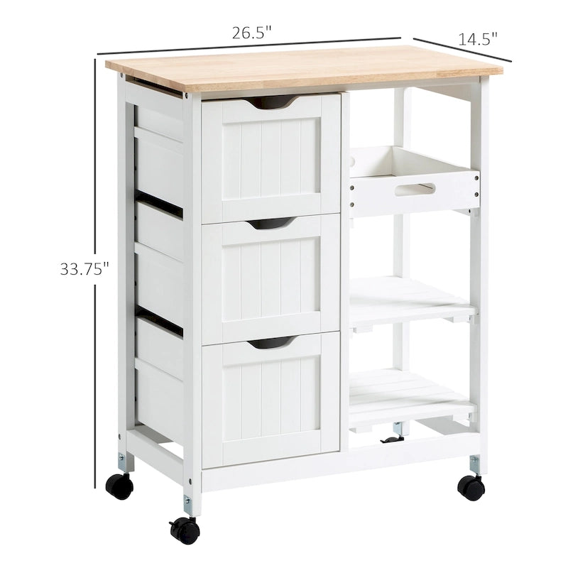 Rolling Kitchen Island Cart with Wood Top, Shelves & Drawers
