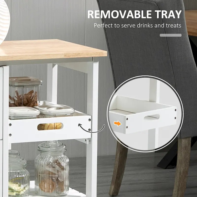 Rolling Kitchen Island Cart with Wood Top, Shelves & Drawers