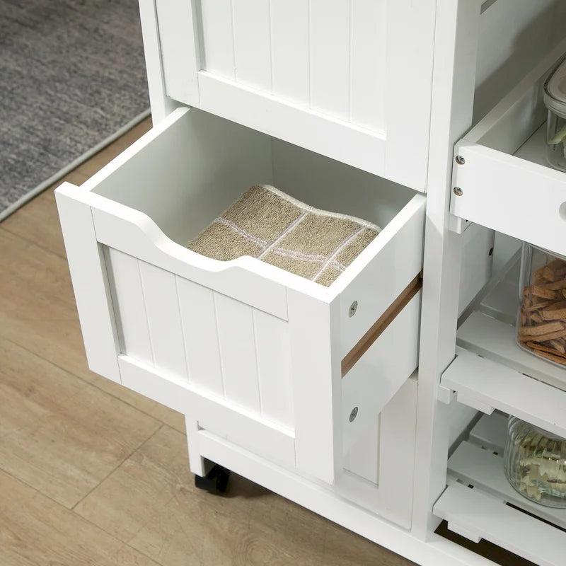 Rolling Kitchen Island Cart with Wood Top, Shelves & Drawers