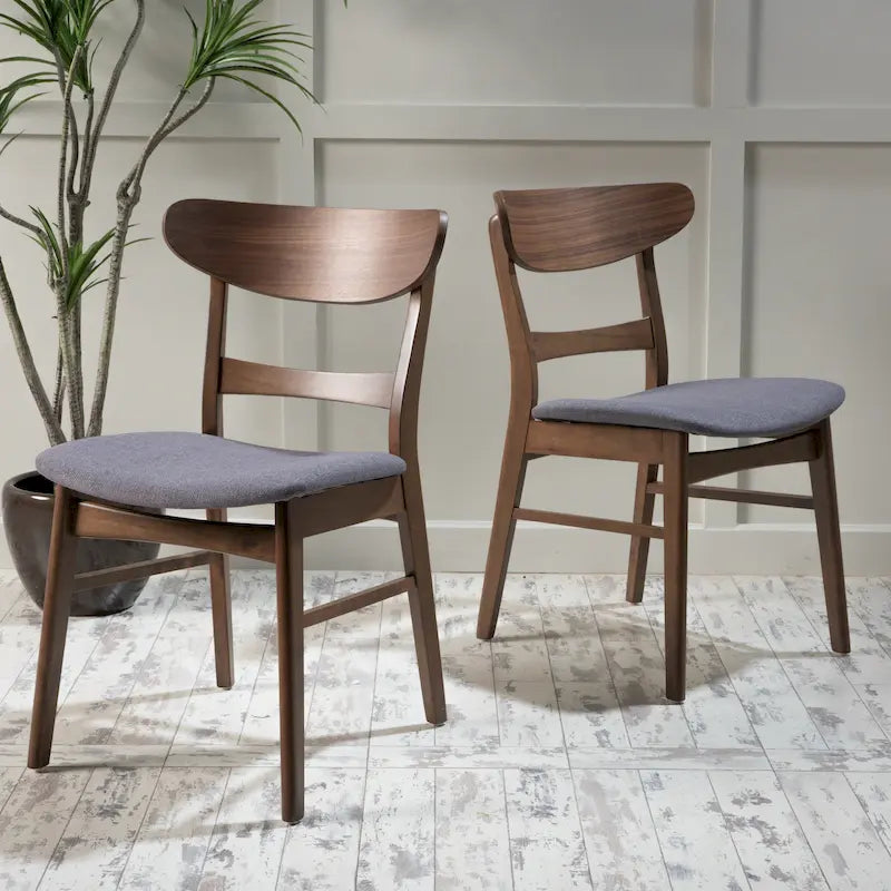 Chaises de salle à manger rembourrées en bois d’hévéa, de style moderne mi-siècle, ensemble de 2