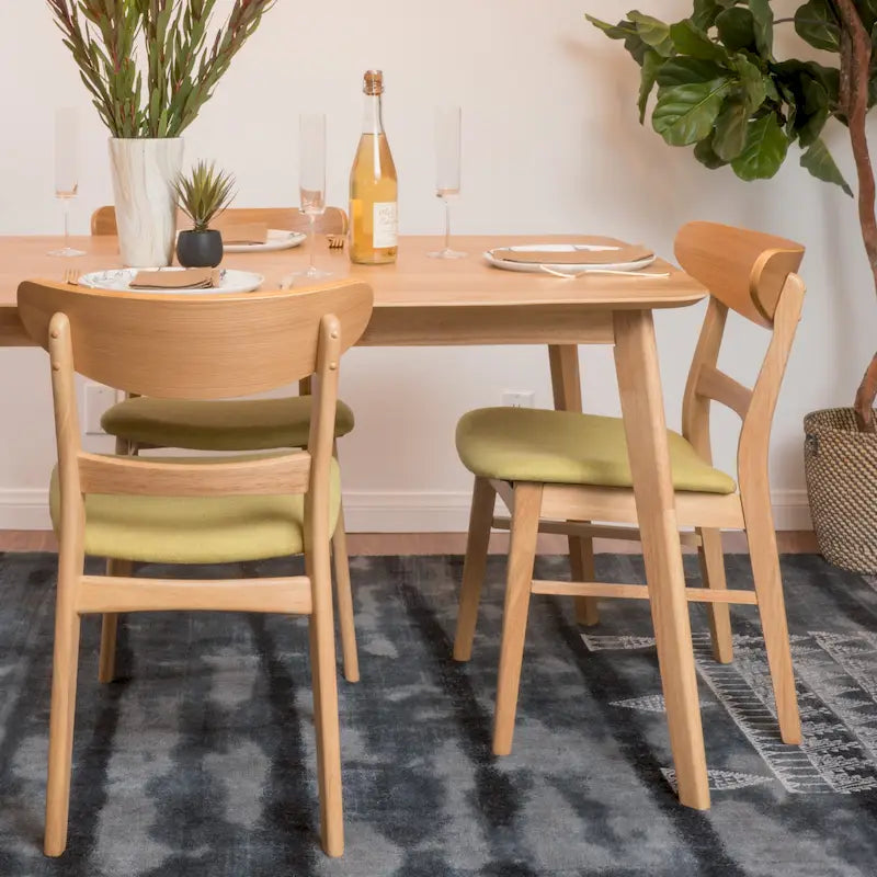 Chaises de salle à manger rembourrées en bois d’hévéa, de style moderne mi-siècle, ensemble de 2