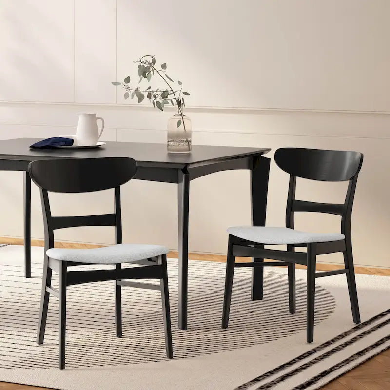 Chaises de salle à manger rembourrées en bois d’hévéa, de style moderne mi-siècle, ensemble de 2