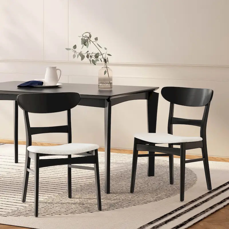 Chaises de salle à manger rembourrées en bois d’hévéa, de style moderne mi-siècle, ensemble de 2