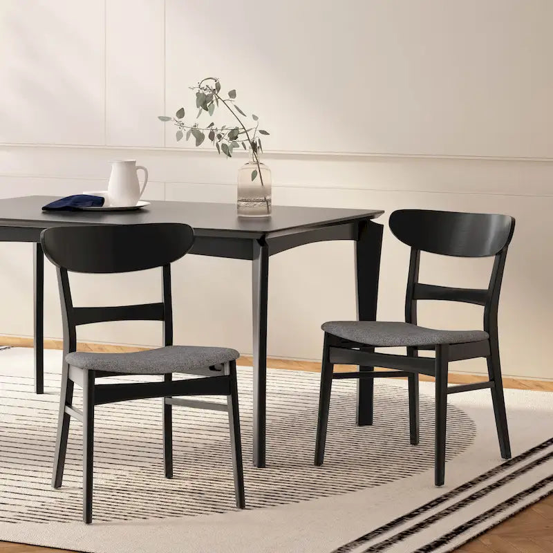 Chaises de salle à manger rembourrées en bois d’hévéa, de style moderne mi-siècle, ensemble de 2