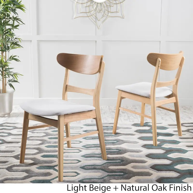 Chaises de salle à manger rembourrées en bois d’hévéa, de style moderne mi-siècle, ensemble de 2