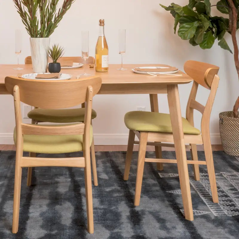 Chaises de salle à manger rembourrées en bois d’hévéa, de style moderne mi-siècle, ensemble de 2