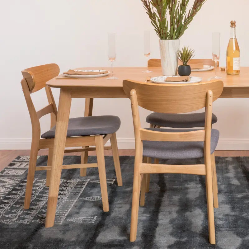 Chaises de salle à manger rembourrées en bois d’hévéa, de style moderne mi-siècle, ensemble de 2