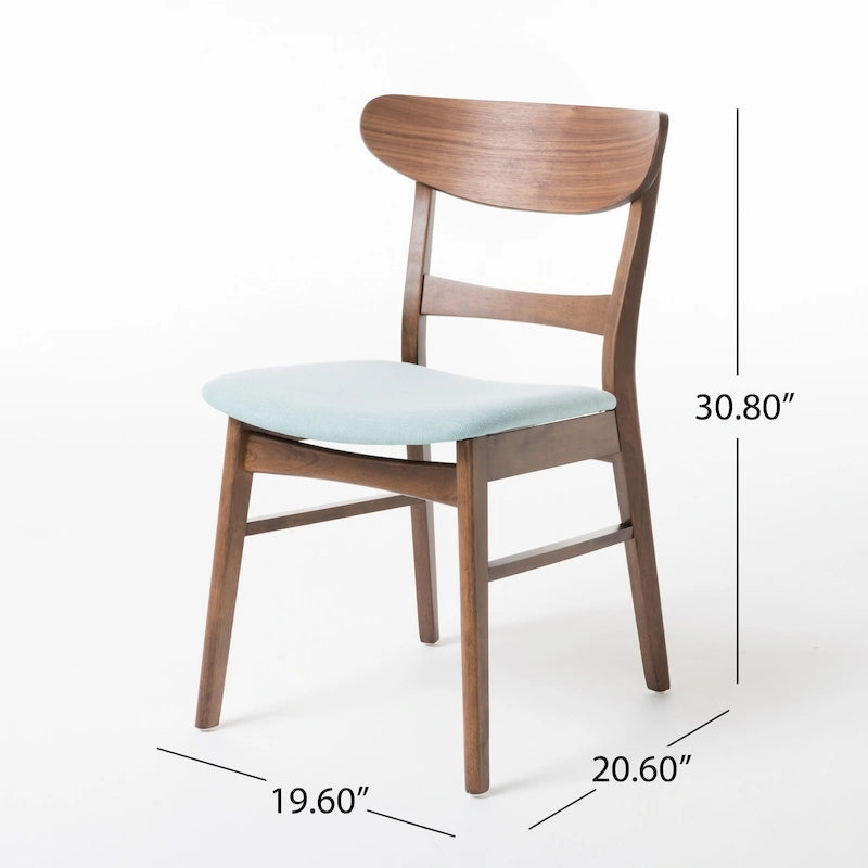 Chaises de salle à manger rembourrées en bois d’hévéa, de style moderne mi-siècle, ensemble de 2