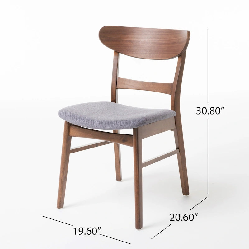 Chaises de salle à manger rembourrées en bois d’hévéa, de style moderne mi-siècle, ensemble de 2