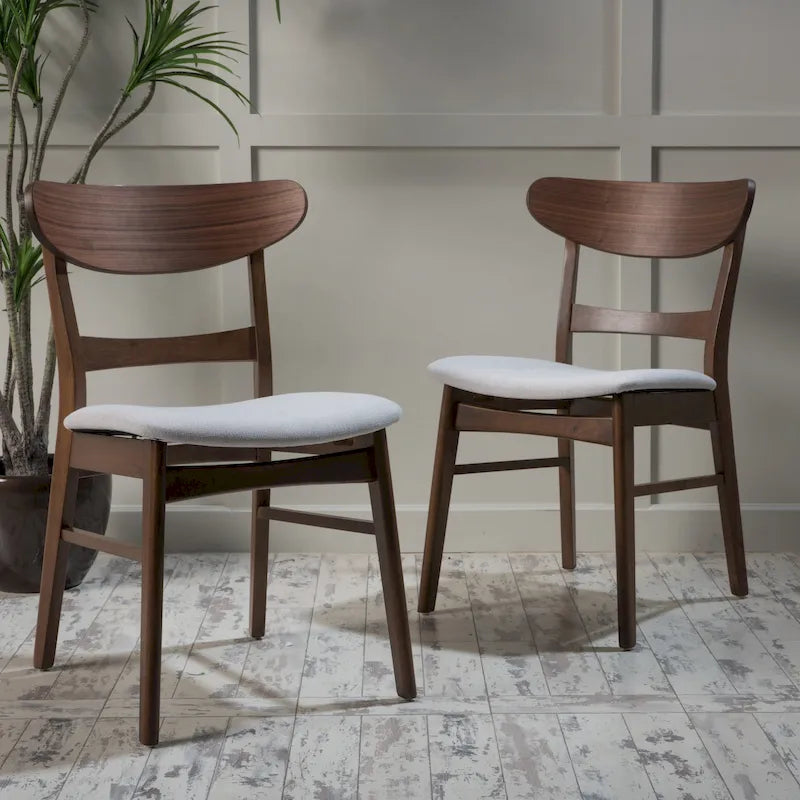 Chaises de salle à manger rembourrées en bois d’hévéa, de style moderne mi-siècle, ensemble de 2