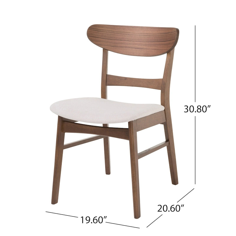Chaises de salle à manger rembourrées en bois d’hévéa, de style moderne mi-siècle, ensemble de 2