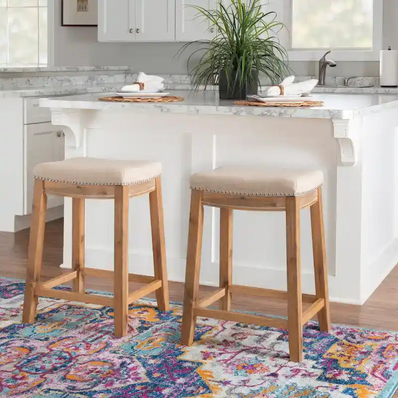 Tabouret de bar sans dossier de 26" rembourré avec clous décoratifs