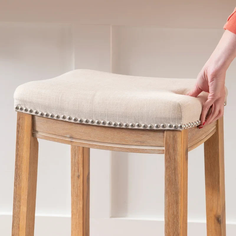 Tabouret de bar sans dossier de 26" rembourré avec clous décoratifs