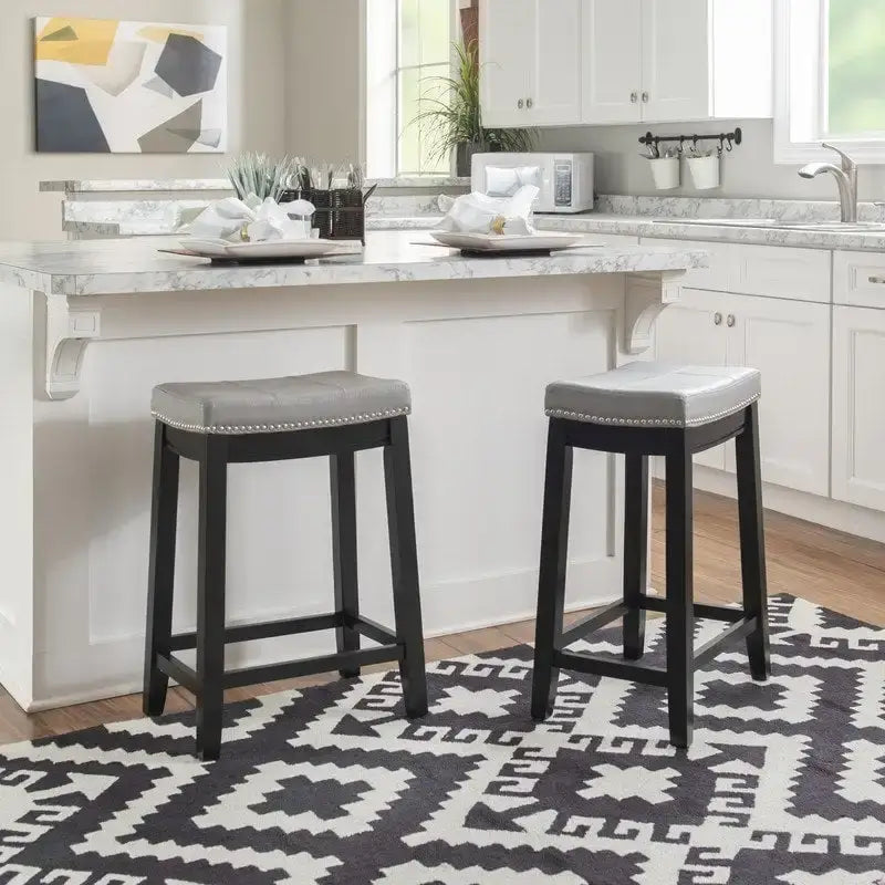 Tabouret de bar sans dossier de 26" rembourré avec clous décoratifs