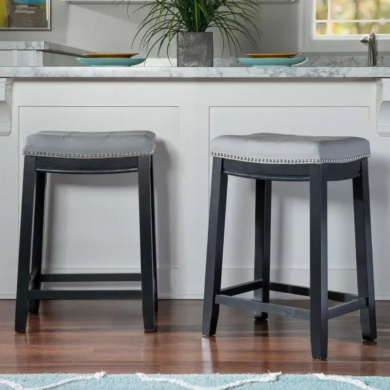Tabouret de bar sans dossier de 26" rembourré avec clous décoratifs