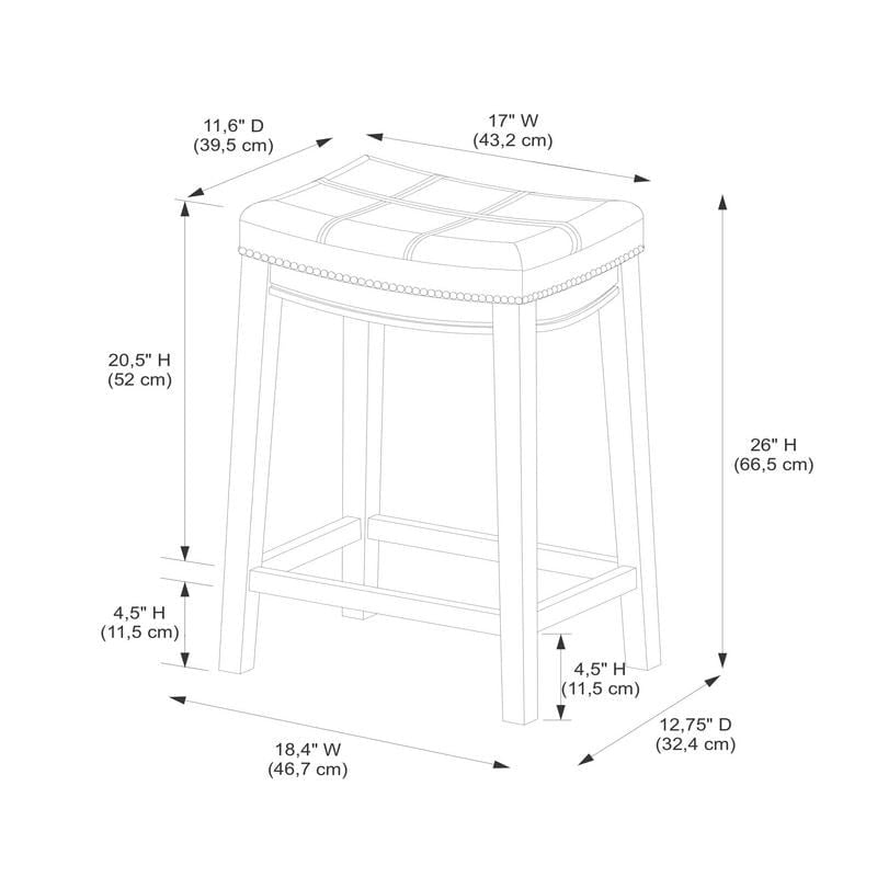 Tabouret de bar sans dossier de 26" rembourré avec clous décoratifs