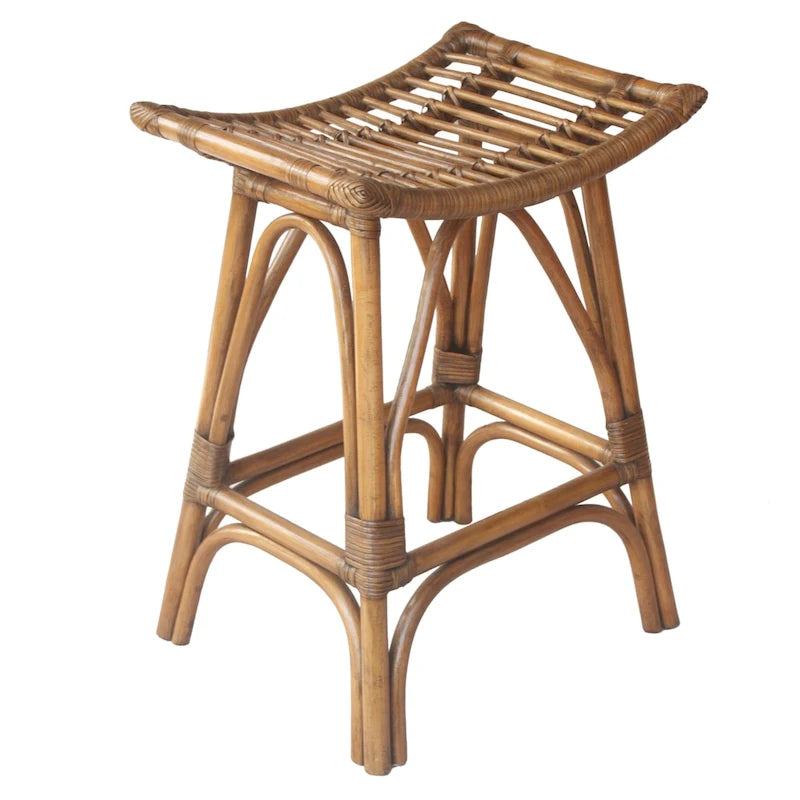 Boho-Barhocker aus Rattan mit Sattelsitz