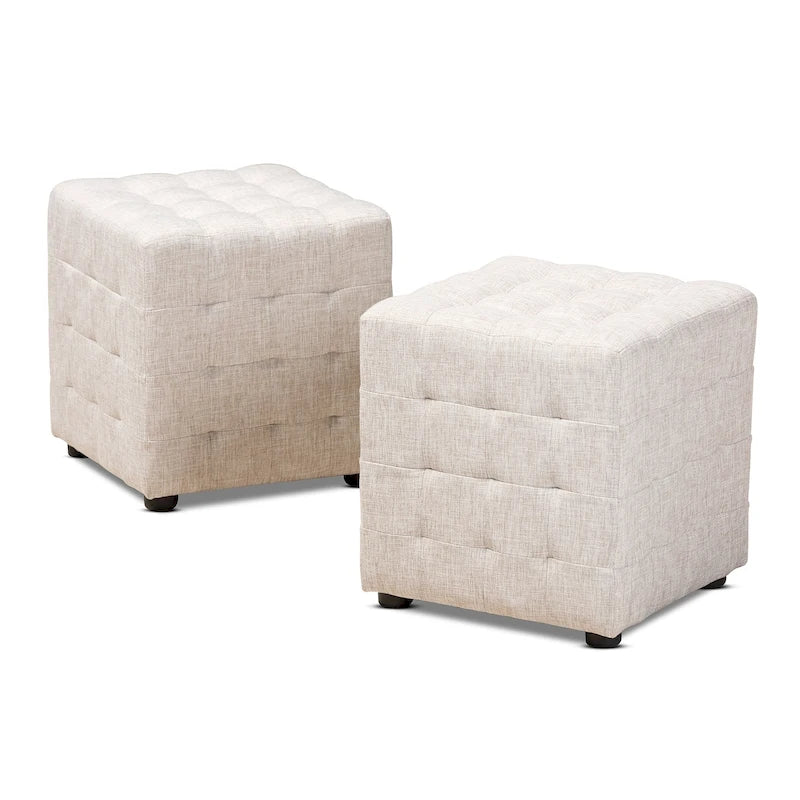 Set contemporaneo di 2 pouf in tessuto