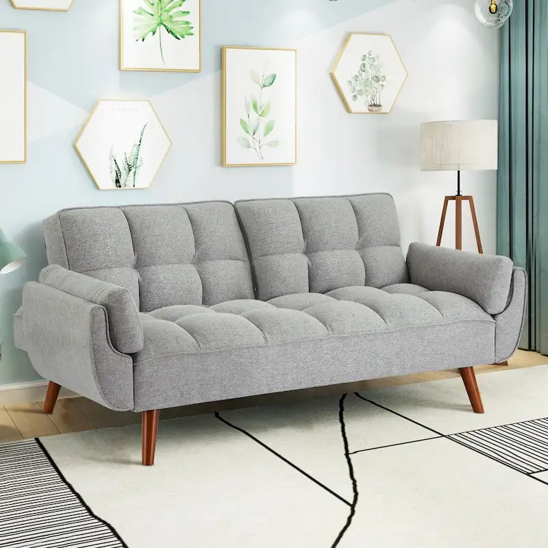Divano letto futon pieghevole convertibile con 2 cuscini/braccioli