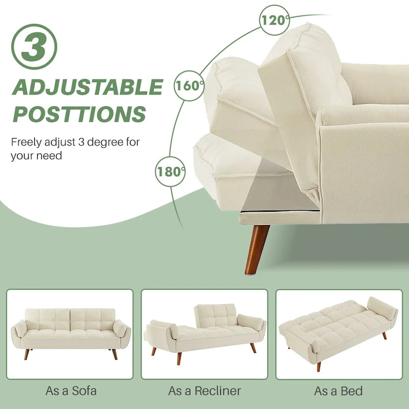 Umwandelbares, klappbares Futon-Schlafsofa mit 2 Kissen/Armlehnen