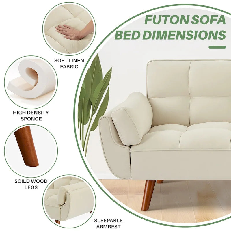 Umwandelbares, klappbares Futon-Schlafsofa mit 2 Kissen/Armlehnen