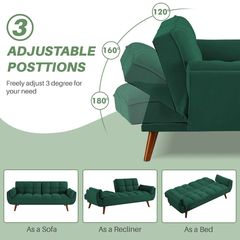 Umwandelbares, klappbares Futon-Schlafsofa mit 2 Kissen/Armlehnen