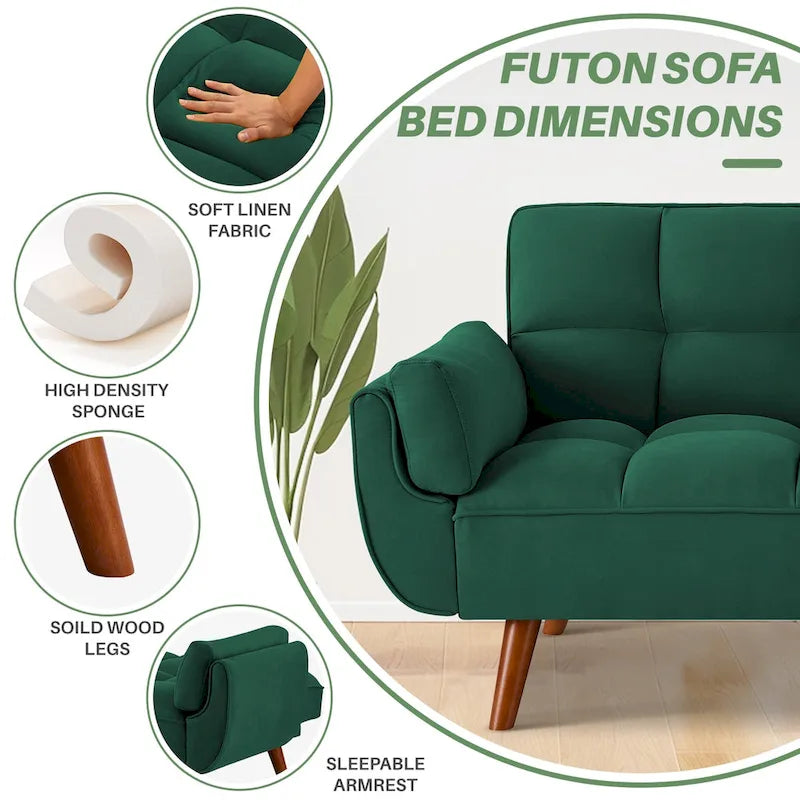 Umwandelbares, klappbares Futon-Schlafsofa mit 2 Kissen/Armlehnen