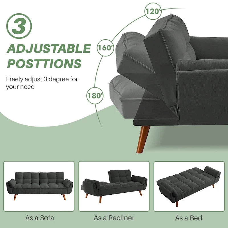 Umwandelbares, klappbares Futon-Schlafsofa mit 2 Kissen/Armlehnen