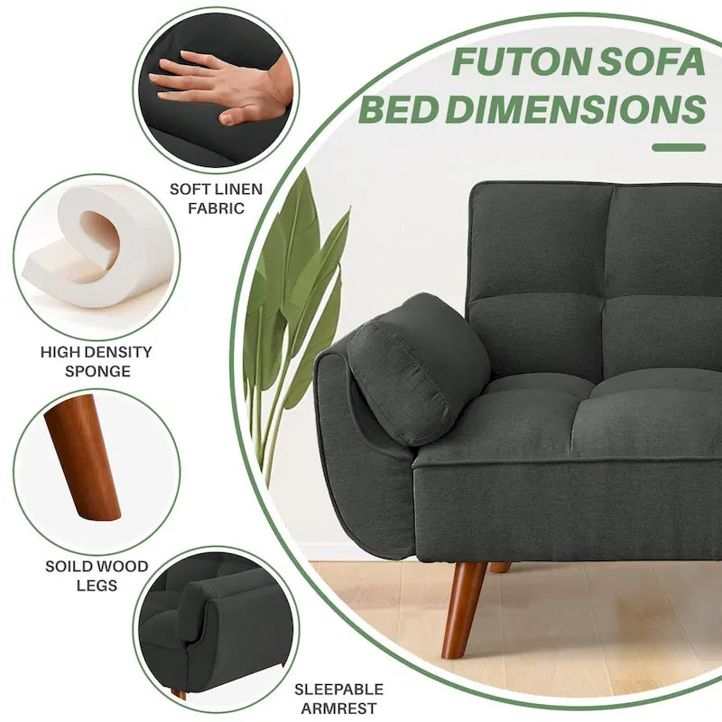 Umwandelbares, klappbares Futon-Schlafsofa mit 2 Kissen/Armlehnen