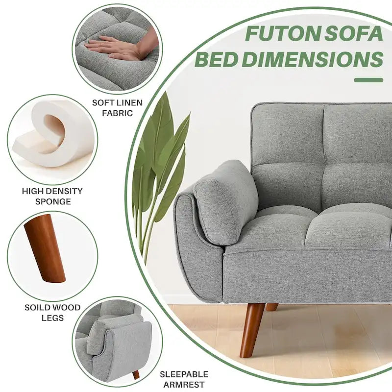 Umwandelbares, klappbares Futon-Schlafsofa mit 2 Kissen/Armlehnen