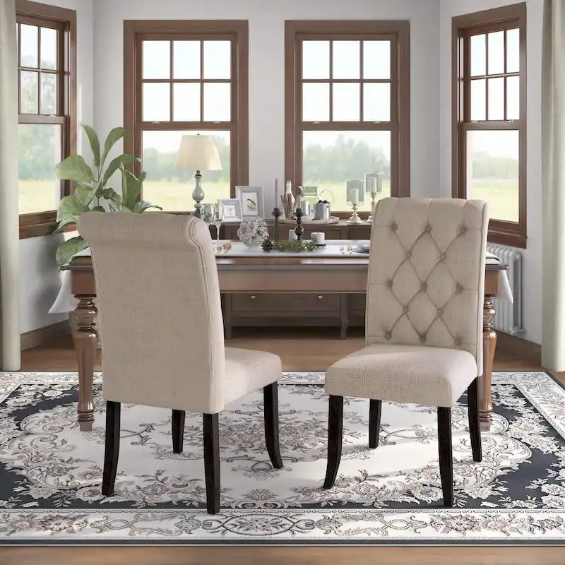 Chaises de salle à manger en tissu capitonné de style rustique et fermier, ensemble de 2