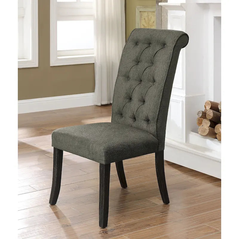 Chaises de salle à manger en tissu capitonné de style rustique et fermier, ensemble de 2