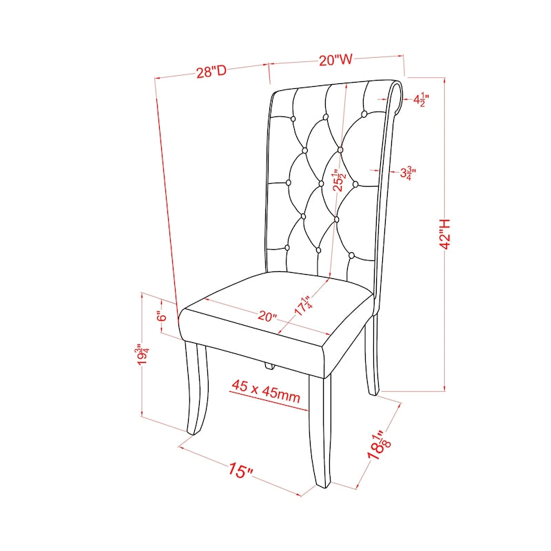 Chaises de salle à manger en tissu capitonné de style rustique et fermier, ensemble de 2