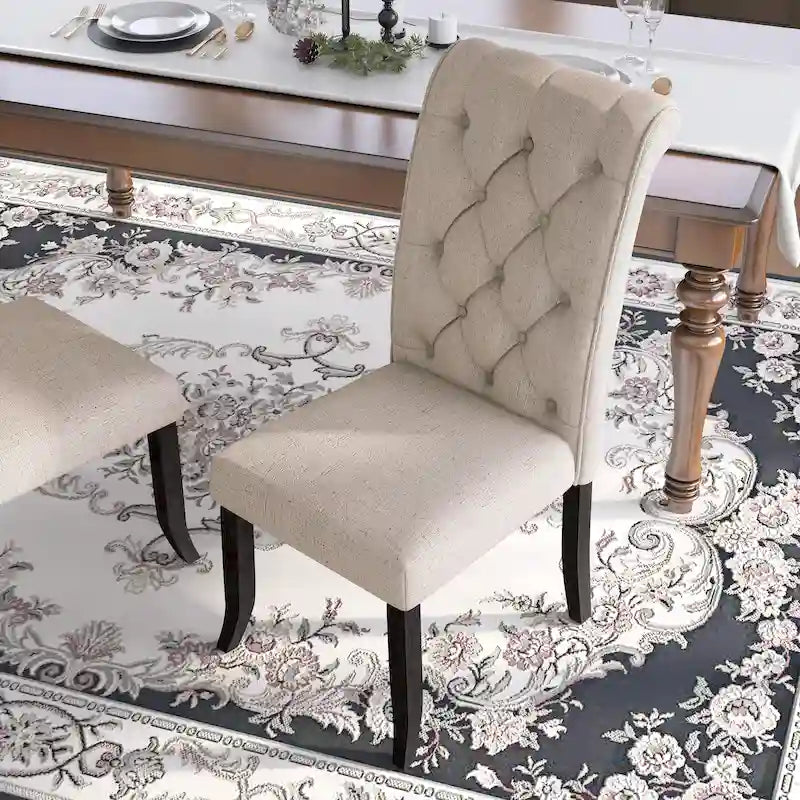 Chaises de salle à manger en tissu capitonné de style rustique et fermier, ensemble de 2