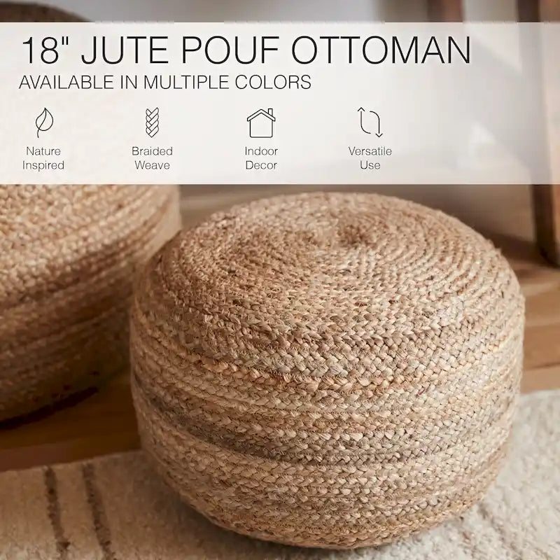 Pouf ottomano rotondo in juta / poggiapiedi