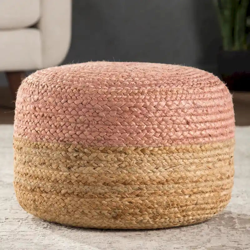 Pouf ottomano rotondo in juta / poggiapiedi