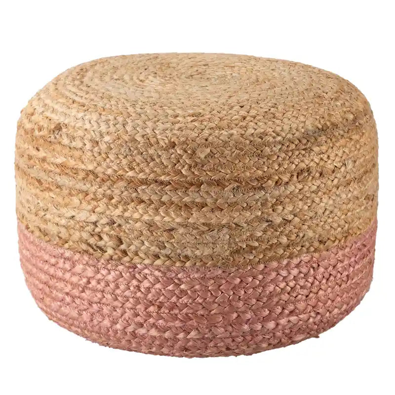 Pouf ottomano rotondo in juta / poggiapiedi