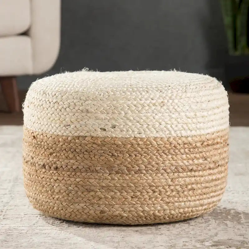 Pouf ottomano rotondo in juta / poggiapiedi