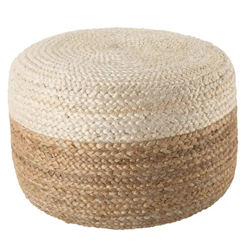 Pouf ottomano rotondo in juta / poggiapiedi