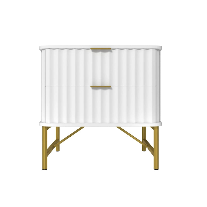 Table de chevet moderne à 2 tiroirs avec poignées dorées