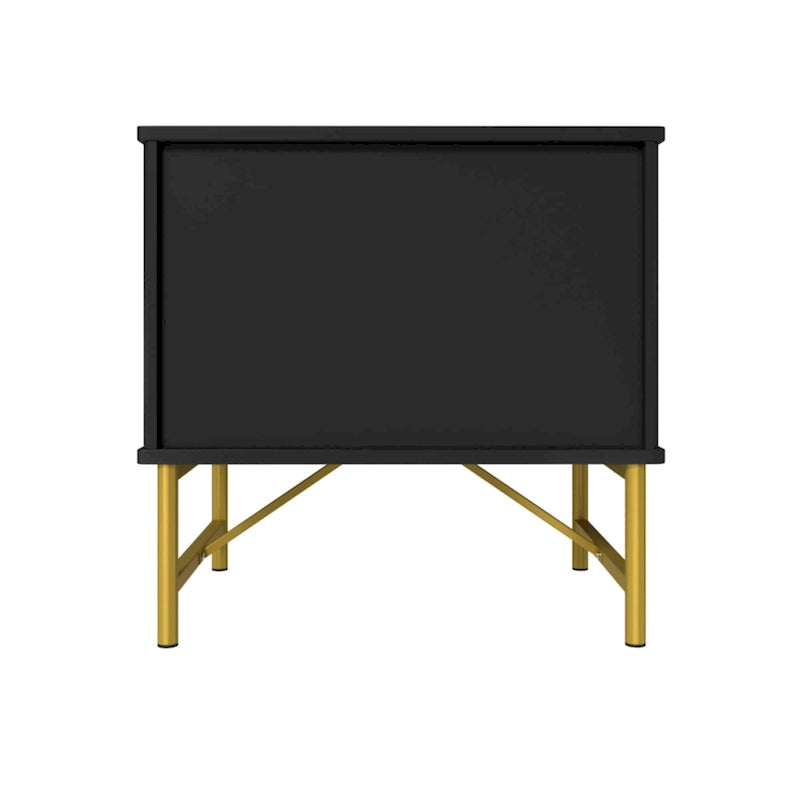 Table de chevet moderne à 2 tiroirs avec poignées dorées