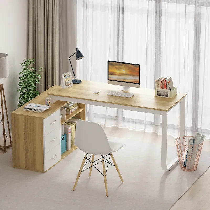 L-shaped executive desk With 3 Drawers for Home and Office