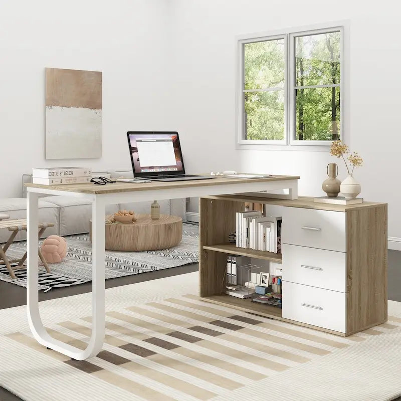 L-shaped executive desk With 3 Drawers for Home and Office